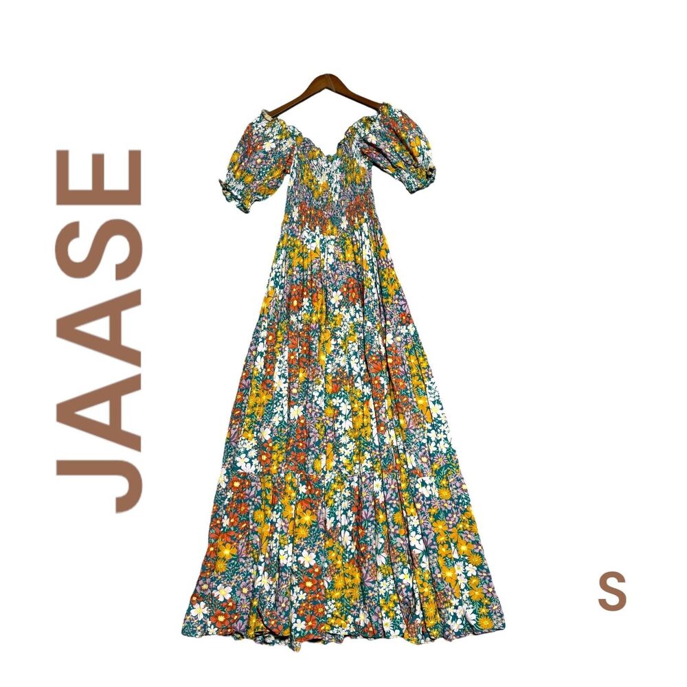 JAASE WOMENS MAXI DRESS SMALL MULTICOLOR FLORAL OFF SHOULDER COTTAGE WESTERN